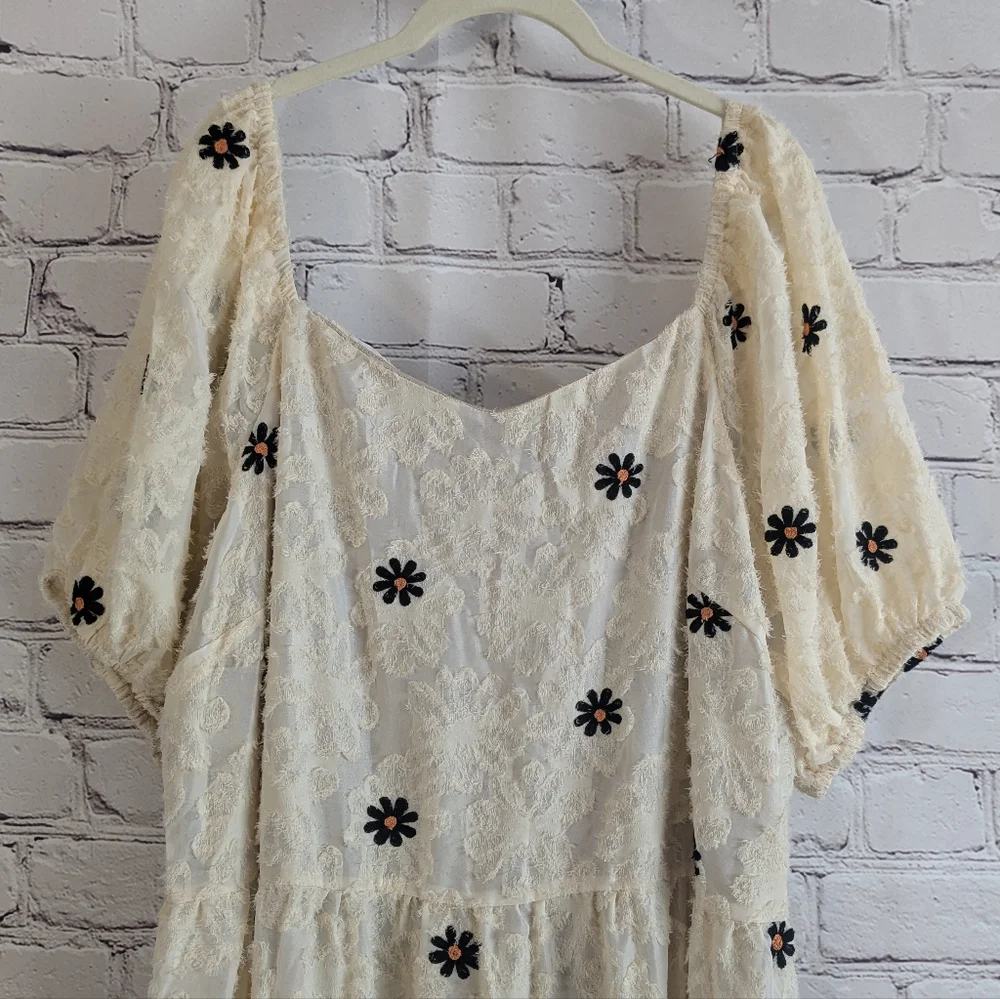 Shein Cream Lush Dress with Black & Orange Daisies